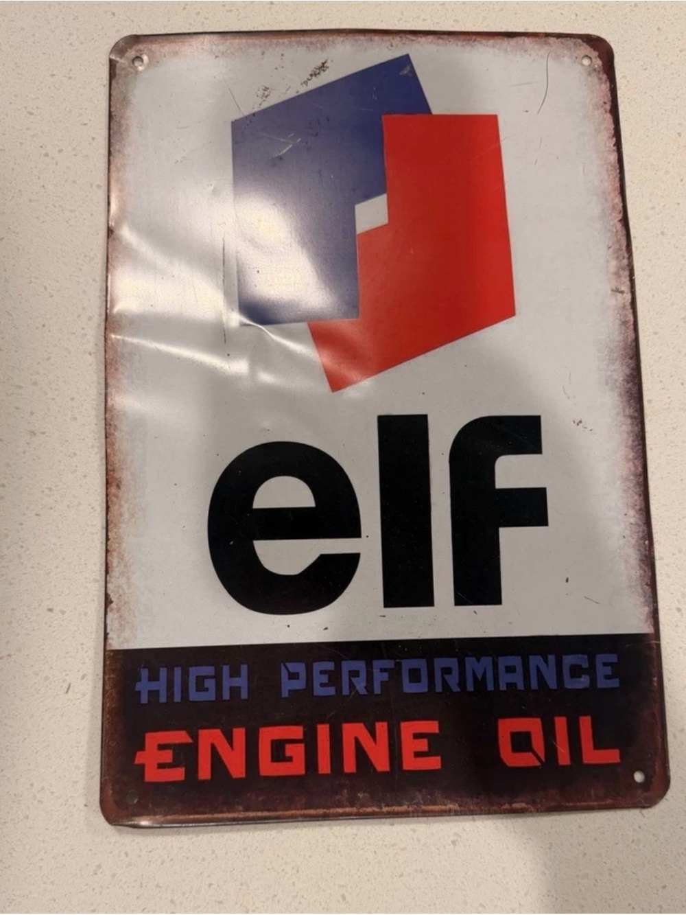ELF Retro Engine Oil Metal Wall Sign in Red, Blue & Black